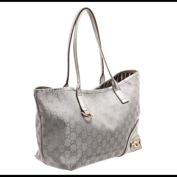 Gucci Metallic Silver GG Canvas Leather Trim Tote - Picture 8 of 8